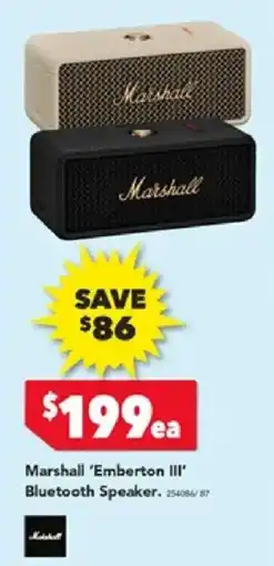 Harvey Norman Marshall 'Emberton III' Bluetooth Speaker offer