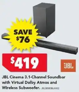 Harvey Norman JBL Cinema 3.1-Channel Soundbar with Virtual Dolby Atmos and Wireless Subwoofer offer
