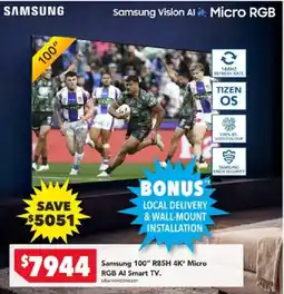 Harvey Norman Samsung 100" R85H 4K" Micro RGB AI Smart TV. offer