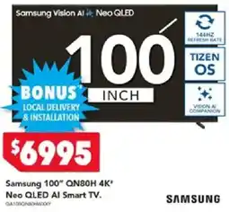 Harvey Norman Samsung 100" QN80H 4K Neo QLED AI Smart TV offer