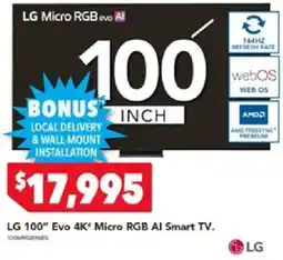 Harvey Norman LG 100" Evo 4K" Micro RGB AI Smart TV offer