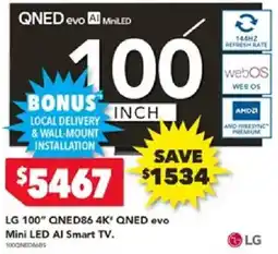 Harvey Norman LG 100" QNED86 4K" QNED evo Mini LED AI Smart TV offer