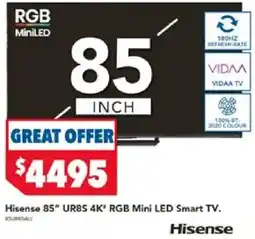 Harvey Norman Hisense 85" UR85 4K" RGB Mini LED Smart TV offer