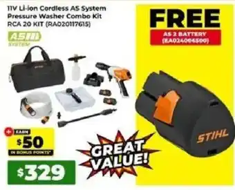 11V Li-ion Cordless AS System Pressure Washer Combo Kit RCA 20 KIT