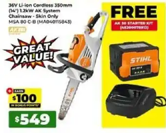 Stihl 36V Li-ion Cordless 350mm Chainsaw