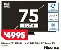Harvey Norman Hisense 75" UR9SAU 4K" RGB MiniLED Smart TV offer