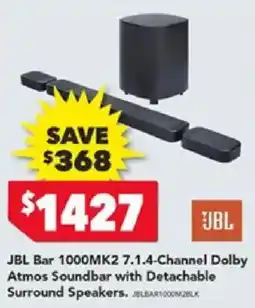 Harvey Norman JBL Bar 1000MK2 7.1.4-Channel Dolby Atmos Soundbar with Detachable Surround Speakers offer