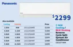 Bi-Rite Panasonic 7.1kW Cooling / 8kW Heating Reverse Cycle Split System Air Conditioner offer