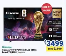 Bi-Rite Hisense 100" Q7SAU 4K QLED 144Hz Smart TV (2026) offer