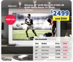 Bi-Rite Hisense 75" ULED MiniLED U7SAU 4K QLED 165Hz Smart TV offer