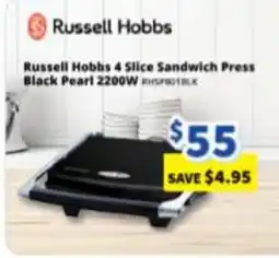 Bi-Rite Russell Hobbs 4 Slice Sandwich Press Black Pearl offer