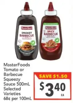 Supa Valu MasterFoods Tomato or Barbecue Squeezy Sauce offer