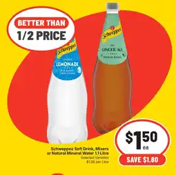 Supa Valu Schweppes Soft Drink, Mixers or Natural Mineral Water offer