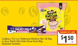 Supa Valu Cadbury, Fry's or Toblerone Medium Bar offer