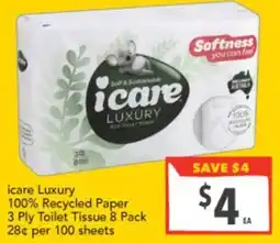 Supa Valu icare Luxury 100% Recycled Paper 3 Ply Toilet Tissue offer