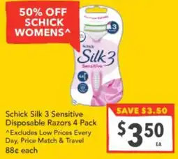 Supa Valu Schick Silk 3 Sensitive Disposable Razors offer