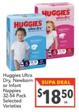 Supa Valu Huggies Ultra Dry, Newborn or Infant Nappies offer