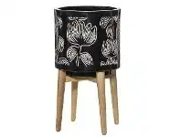 LivingStyles Alma Ceramic Planter Pot on Stand, Black offer