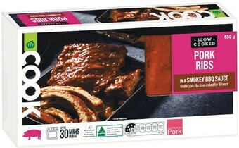 Woolworths Woolworths COOK Pork Ribs with BBQ Glaze 650g – From the Meat Dept offer