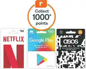 Woolworths $50 Netflix, Google Play or asos Gift Cards offer