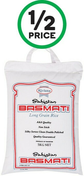 Woolworths Riviana Rice Basmati Pakistan Long Grain 5 kg offer