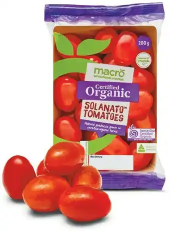Woolworths Macro Australian Organic Solanato Tomatoes 200g Pack offer