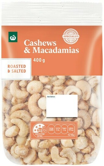 Woolworths Roasted & Salted Cashew & Macadamia 400g Pack offer