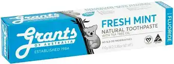 Woolworths Grants Natural Mint Fluoride Toothpaste 110g offer