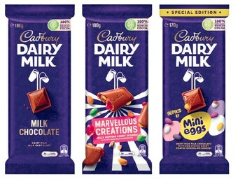 Coles Cadbury Family, Marvellous Creations or Bubbly Block Chocolate 160g-190g offer