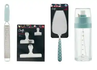 Chefs Selection Bag Clips 3 Pack, Grater or Zester, Oil Spray Dispenser or Ceramic Handle Cake Server