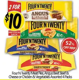 NQR Four N Twenty Meat Pies, Angus Beef, Beef & Cheese or Chicken & Vegetables Assorted offer