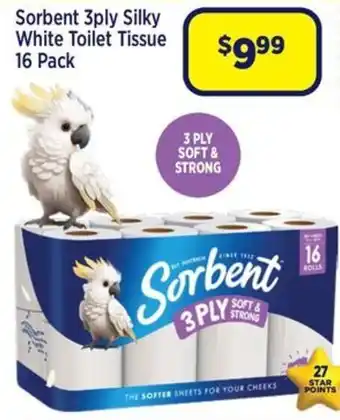 Sorbent 3ply Silky White Toilet Tissue