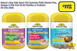 Star Discount Chemist Nature's Way Kids Smart Vita Gummies Multi-Vitamin Plus, Omega-3 DHA Fish Oil or Probiotic Choc Balls offer