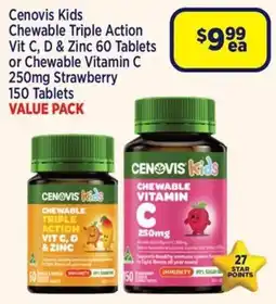 Star Discount Chemist Cenovis Kids Chewable Triple Action Vit C, D & Zinc offer