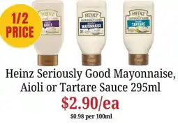 Farmer Jack's Heinz Seriously Good Mayonnaise Aioli or Tartare Sauce offer