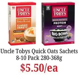 Farmer Jack's Uncle Tobys Quick Oats Sachets offer