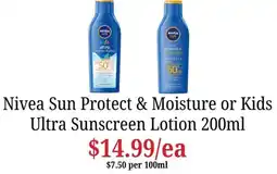 Farmer Jack's Nivea Sun Protect & Moisture or Kids Ultra Sunscreen Lotion offer