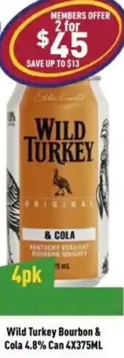 Liquor Legends Wild Turkey Bourbon & Cola 4.8% Can offer