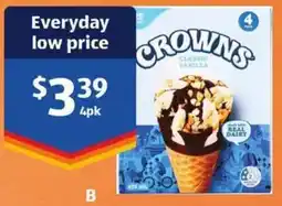 ALDI Monarc Crowns Vanilla Cones 4pk offer