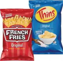 IGA French Fries or Thins Chips 150‑175g Selected Varieties offer