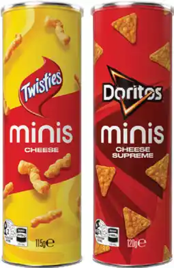 IGA Twisties Cheese 115g, Doritos Cheese Supreme 120g or Cheetos Cheese & Bacon 90g Minis Canister offer