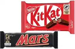 IGA Mars or Nestlé Medium Bars 35-50g or Darrell Lea Choc Logs 3 Pack Selected Varieties offer