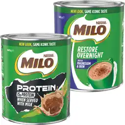 IGA Nestlé Milo Protein or Milo Restore Overnight 440g offer