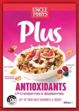 IGA Uncle Tobys Plus Cereal 410‑435g Selected Varieties offer