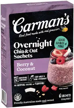 IGA Carman’s Overnight Chia & Oat Sachet Selected Varieties offer