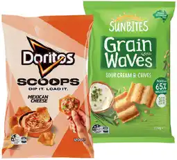IGA Sunbites Grain Waves Wholegrain Chips 170g or Doritos Scoops 120g Selected Varieties offer