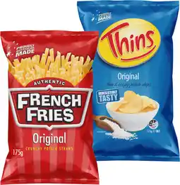 IGA French Fries or Thins Chips 175g Selected Varieties offer