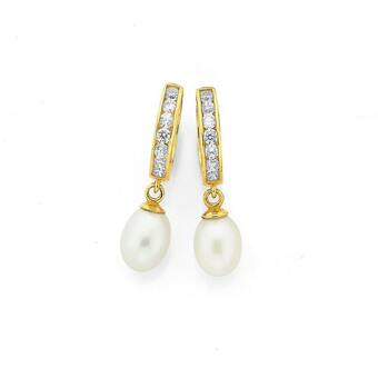 Prouds 9ct Gold Cultured Freshwater Pearl on a Cubic Zirconia Hoop Earrings offer