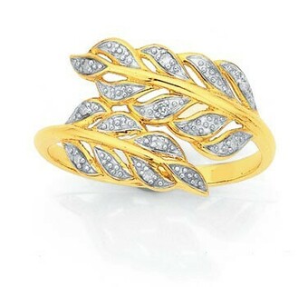 9ct Gold Diamond Leaf Bypass Ring