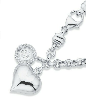 Prouds Sterling Silver 19cm Puff Heart With Tree Of Life In Cubic Zirconia Circle Charm Belcher Bracelet offer